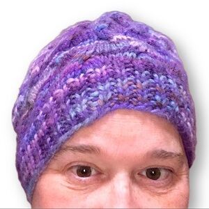 Handmade knit cabled purple hat